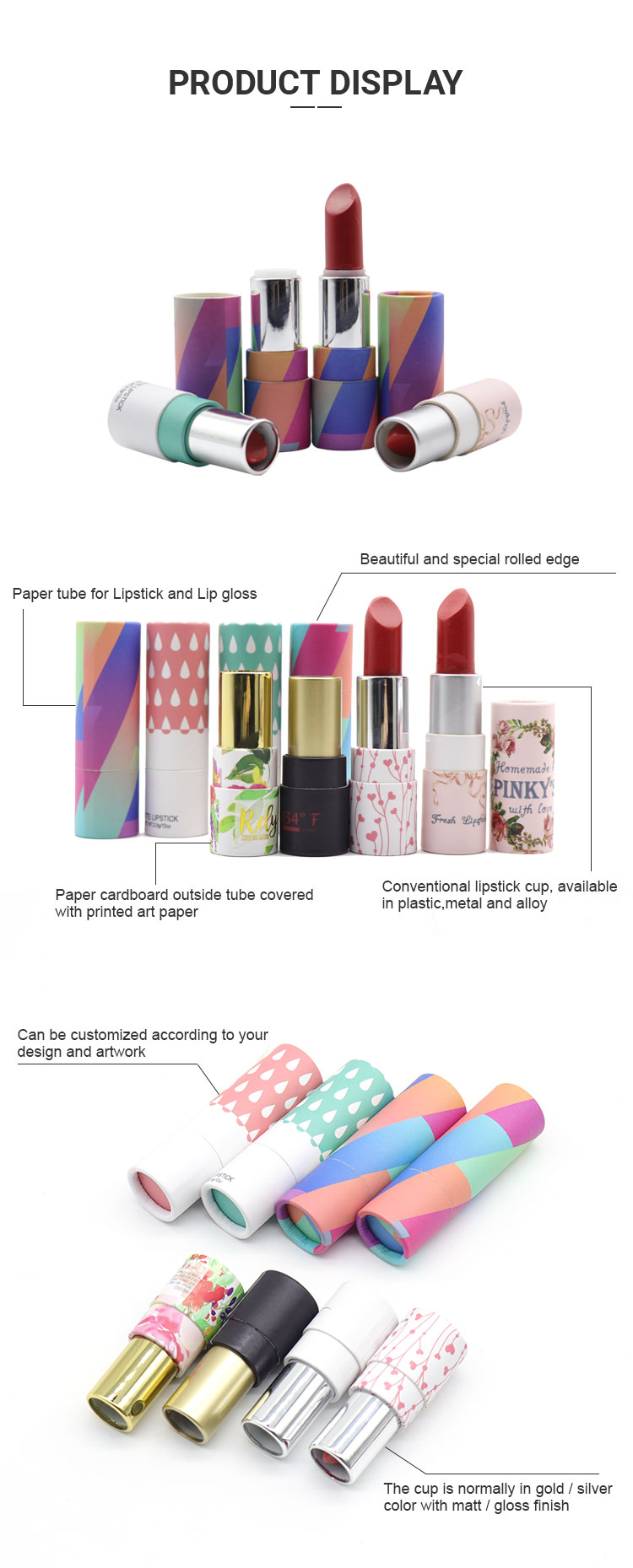 Tubos de papel push-up ecológicos personalizados para pintalabios
